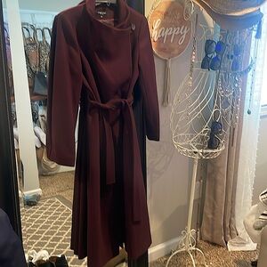 Kenneth Cole long length burgundy wool coat, size 10, excellent condition.
